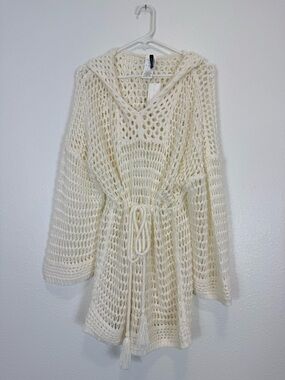 Jantzen Cream Crochet Hooded Swim Cover-Up